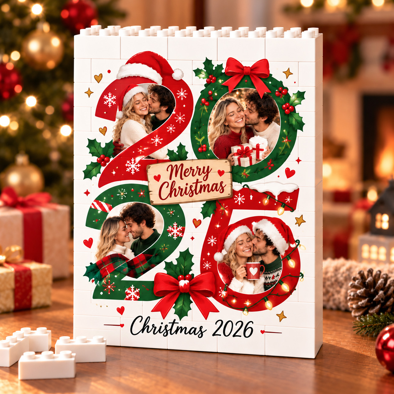 Moldura De Quebra-cabeça De Tijolos Com Foto Personalizada - Construa Seu Amor, Um Presente De Natal Para Casal Romântico - CustWitPT