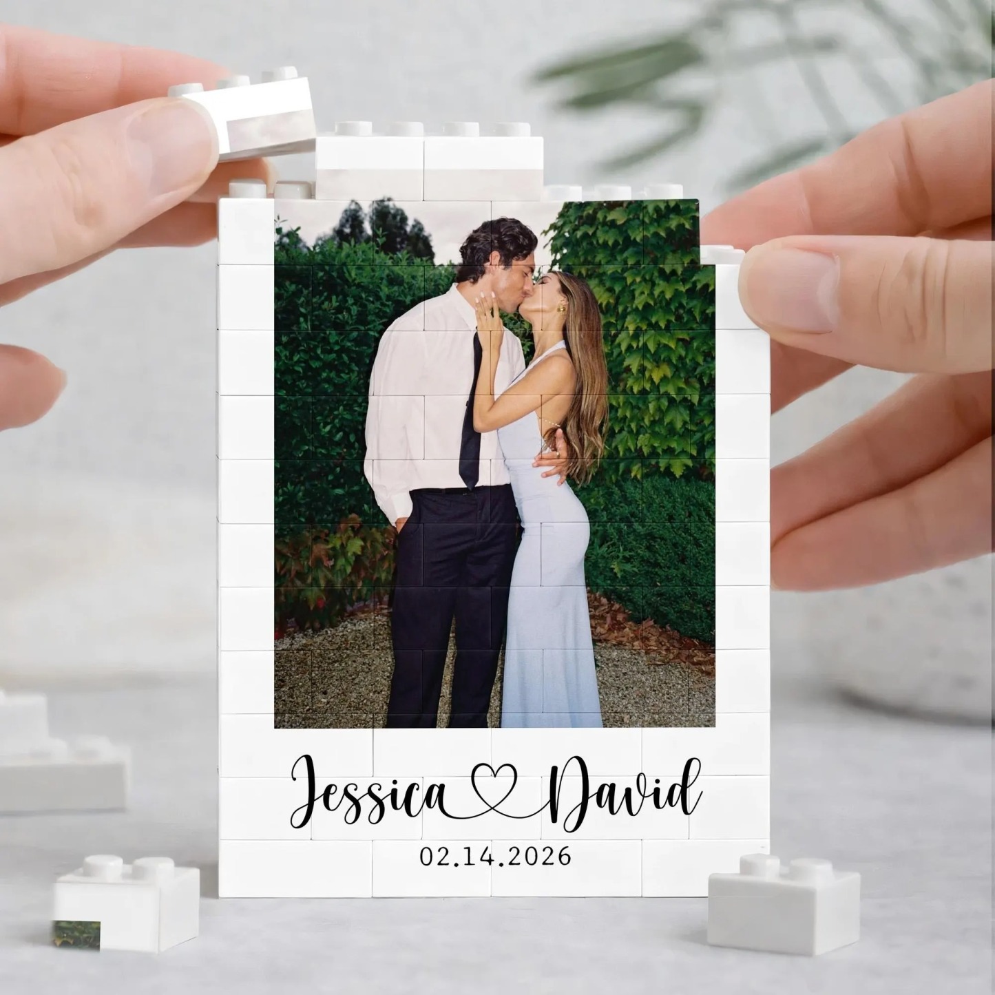 Moldura De Quebra-cabeça De Tijolos Com Foto Personalizada - Construa Seu Amor, Um Presente De Natal Para Casal Romântico - CustWitPT