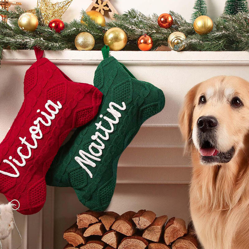 Meias De Natal Personalizadas Com Osso De Cachorro, Meias Bordadas Personalizadas Para Animais De Estimação Com Nome, Presente De Natal Perfeito Para A Família