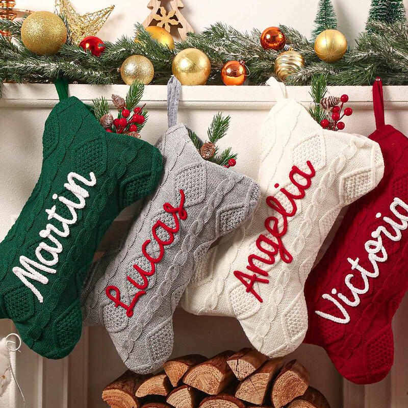 Meias De Natal Personalizadas Com Osso De Cachorro, Meias Bordadas Personalizadas Para Animais De Estimação Com Nome, Presente De Natal Perfeito Para A Família