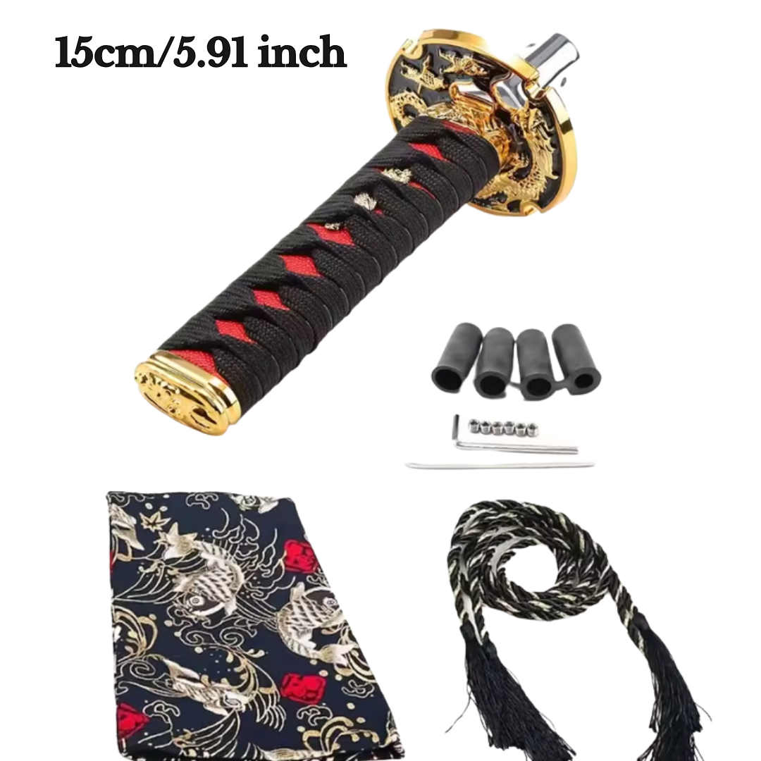 Botão de mudança de marcha para carro com espada samurai japonesa – Alavanca de mudança Katana universal com 4 adaptadores para carros com transmissão manual - CustWitPT