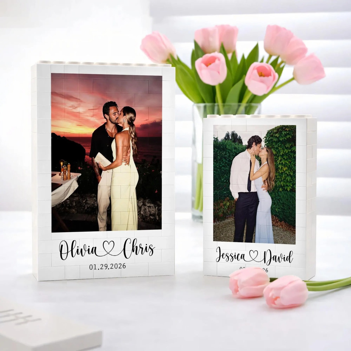 Moldura De Quebra-cabeça De Tijolos Com Foto Personalizada - Construa Seu Amor, Um Presente De Natal Para Casal Romântico - CustWitPT