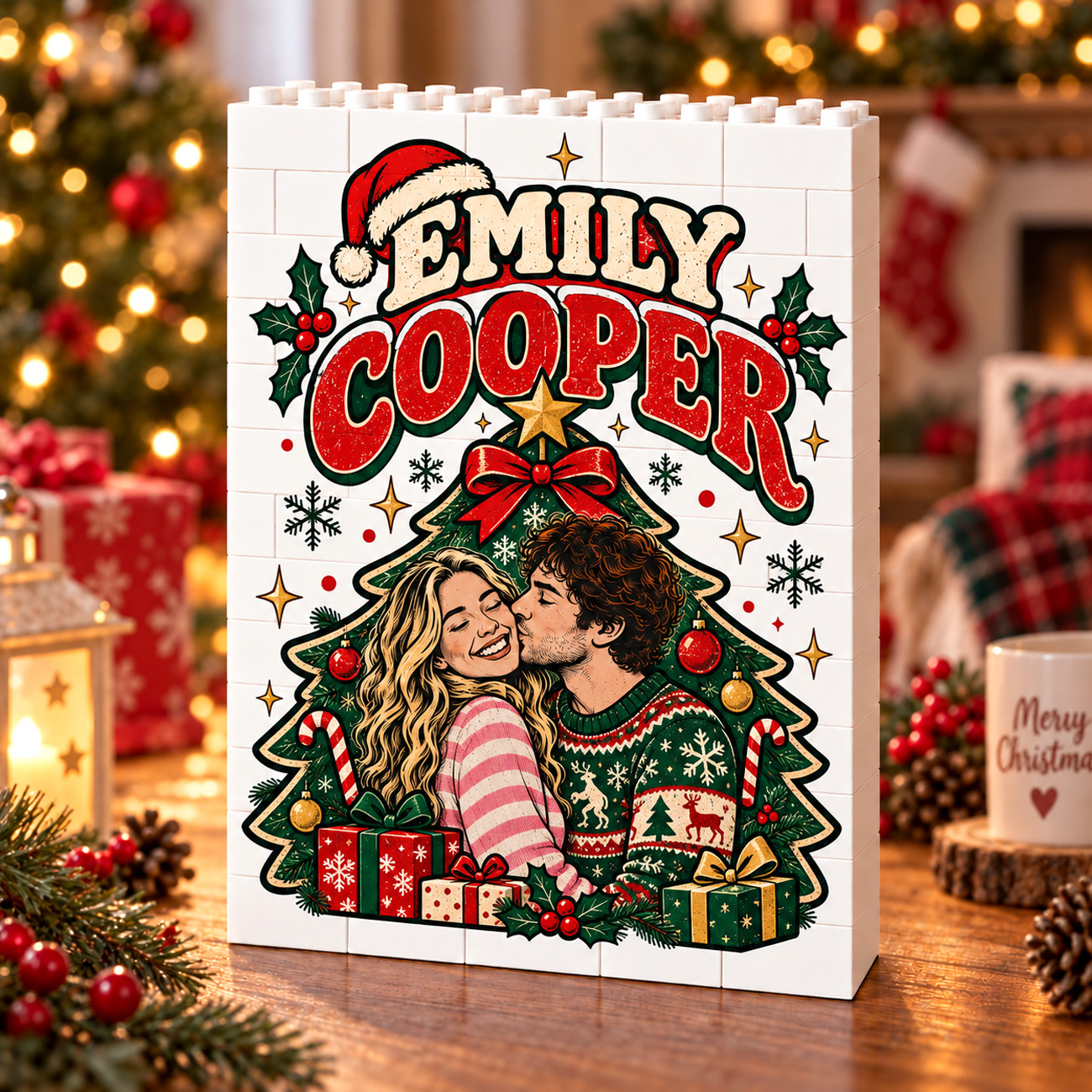 Moldura De Quebra-cabeça De Tijolos Com Foto Personalizada - Construa Seu Amor, Um Presente De Natal Para Casal Romântico - CustWitPT