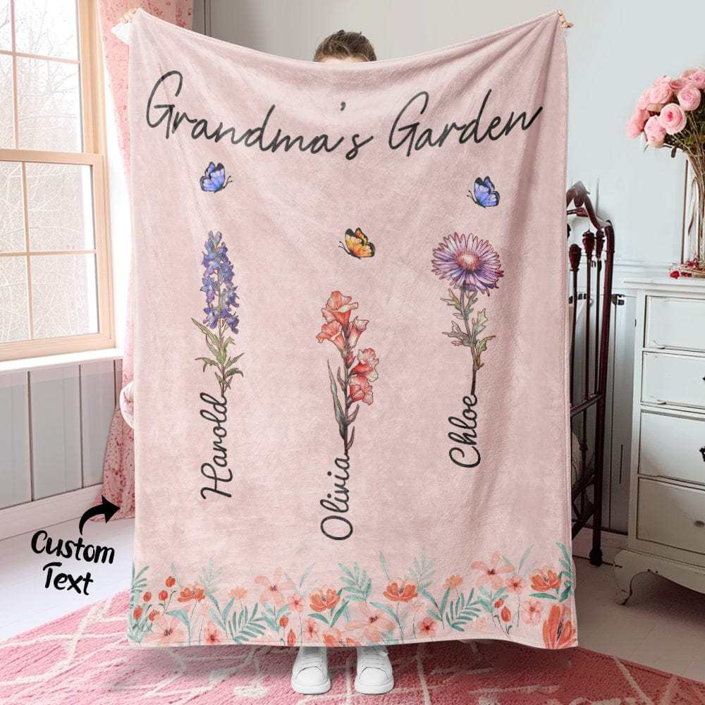 Cobertor De Jardim Personalizado Para Avó E Mamãe, Cobertor De Flores Personalizado Para O Mês De Nascimento, Presente Quente Para A Mãe - CustWitPT