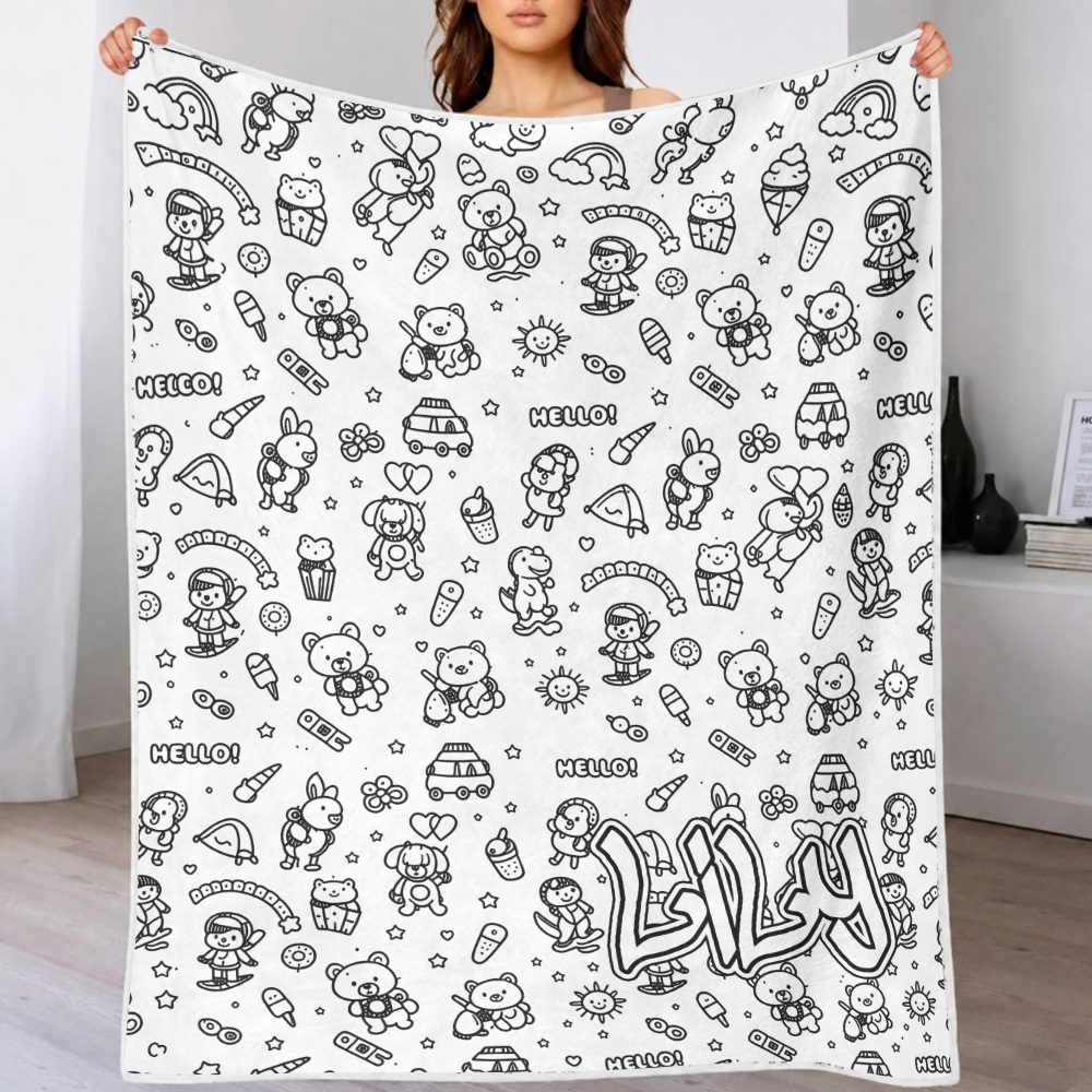 Cobertor De Desenho DIY (conjunto De Marcadores Opcional De 24 Cores) Crie Seu Cobertor De Arte Cobertor De Lembrança Lavável Para Crianças E Adultos - CustWitPT