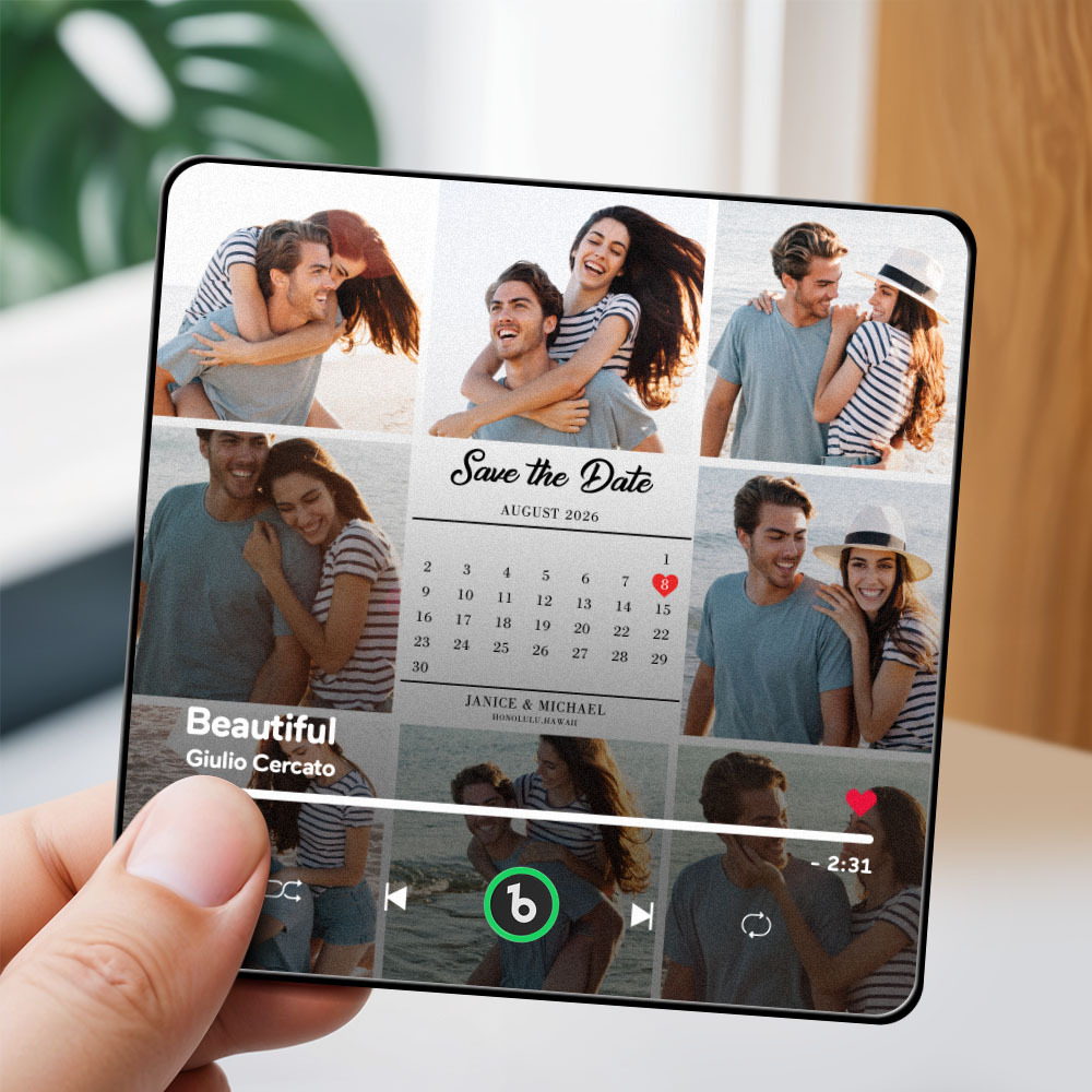 Custom Photo and Calendar Music Fridge Magnet Custom Text Frame Music Wall Photo Sticker Music Movement That Can Be Played Gifts for Anniversary - CustWitUK