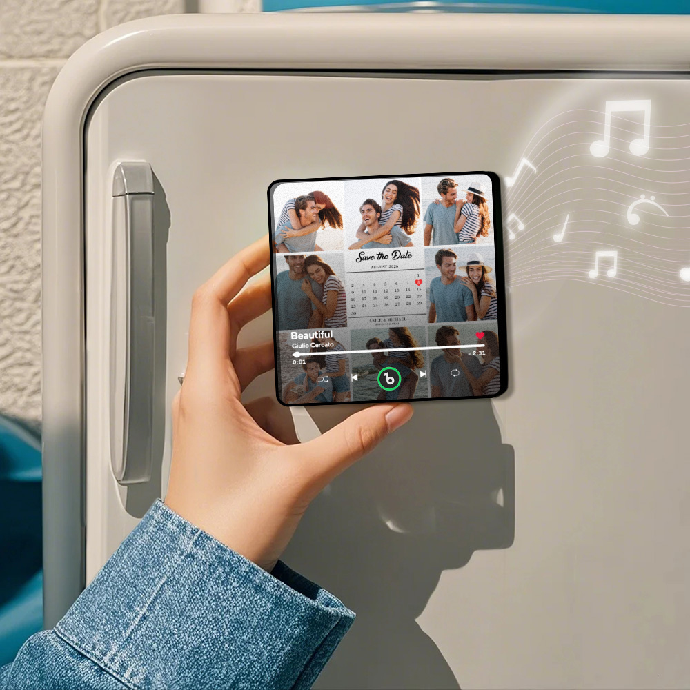 Custom Photo and Calendar Music Fridge Magnet Custom Text Frame Music Wall Photo Sticker Music Movement That Can Be Played Gifts for Anniversary - CustWitUK