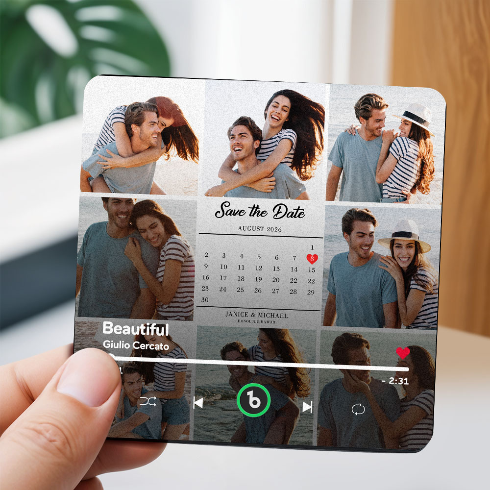 Custom Photo and Calendar Music Fridge Magnet Custom Text Frame Music Wall Photo Sticker Music Movement That Can Be Played Gifts for Anniversary - CustWitUK