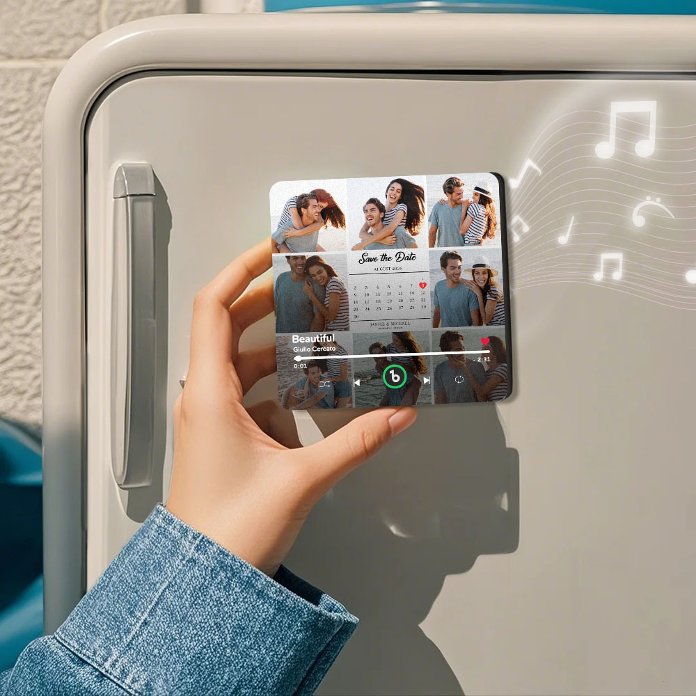 Custom Photo and Calendar Music Fridge Magnet Custom Text Frame Music Wall Photo Sticker Music Movement That Can Be Played Gifts for Anniversary - CustWitUK