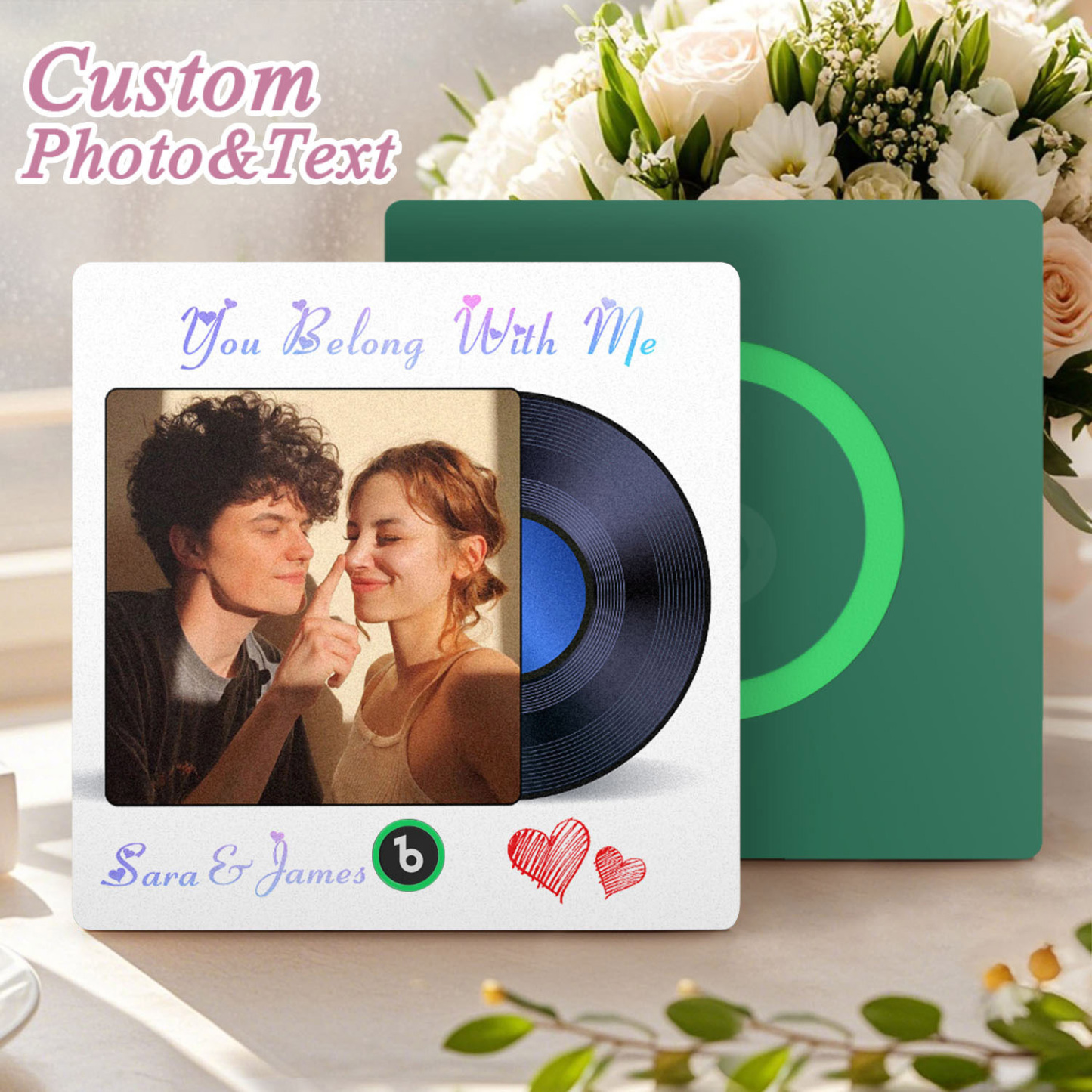 Custom Photo and Text Music Fridge Magnet Frame Music Wall Photo Sticker Music Disc Style Anniversary Gift - CustWitUK