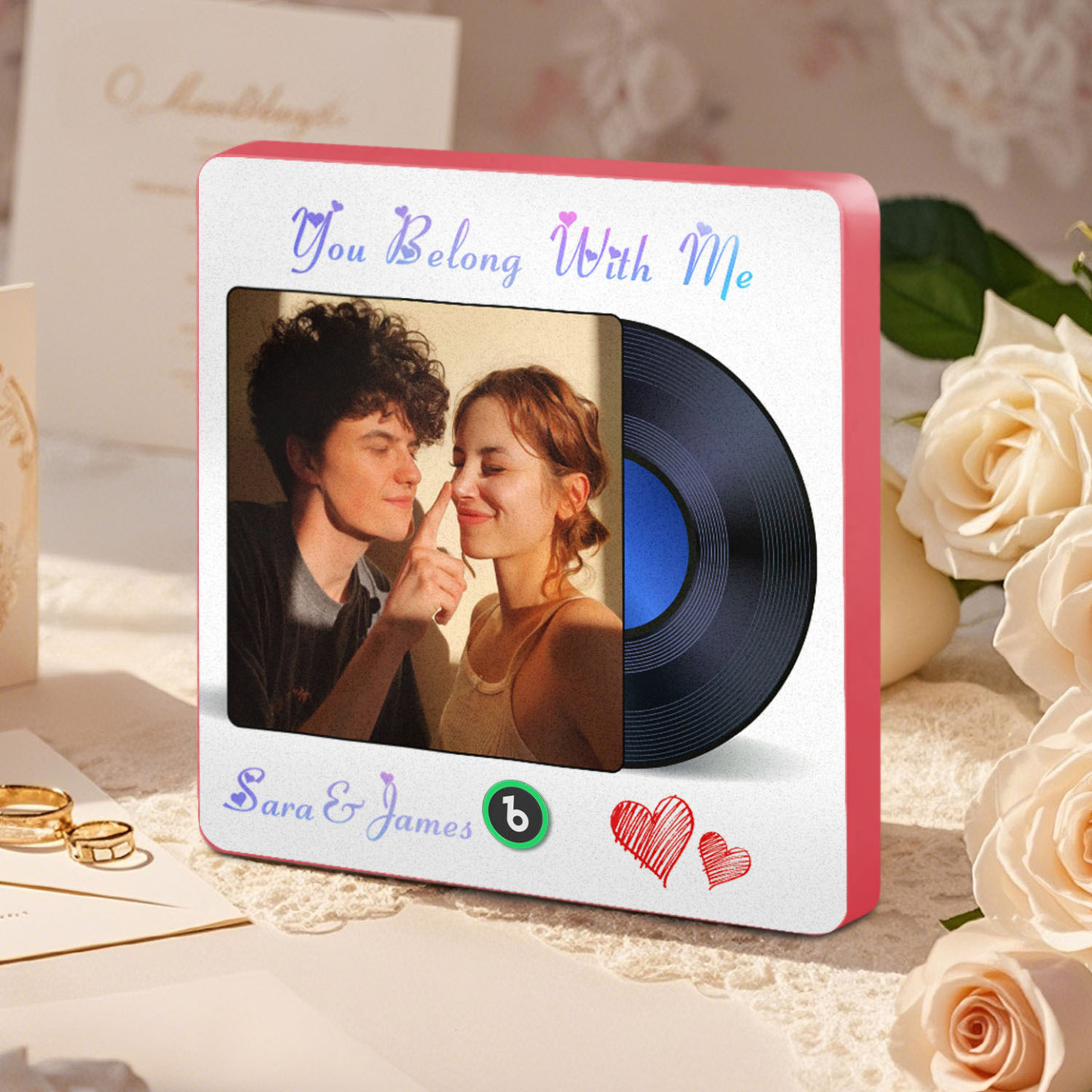 Custom Photo and Text Music Fridge Magnet Frame Music Wall Photo Sticker Music Disc Style Anniversary Gift - CustWitUK