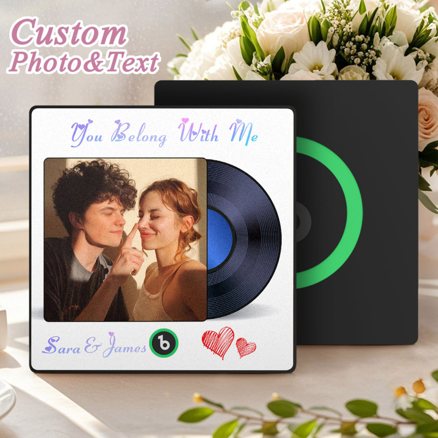 Custom Photo and Text Music Fridge Magnet Frame Music Wall Photo Sticker Music Disc Style Anniversary Gift - CustWitUK