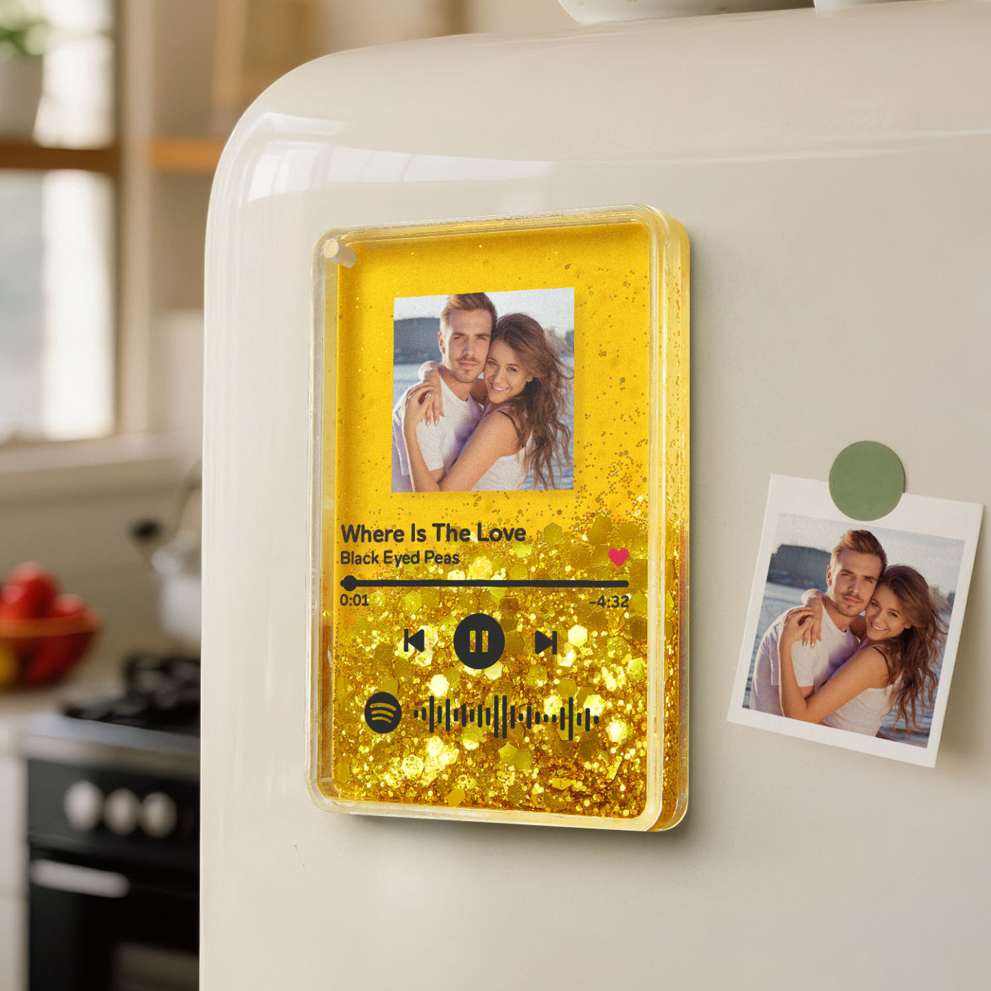 Custom Photo and Spotify Music Glitter Acrylic Fridge Magnet Couple Personalized Gift - CustWitUK