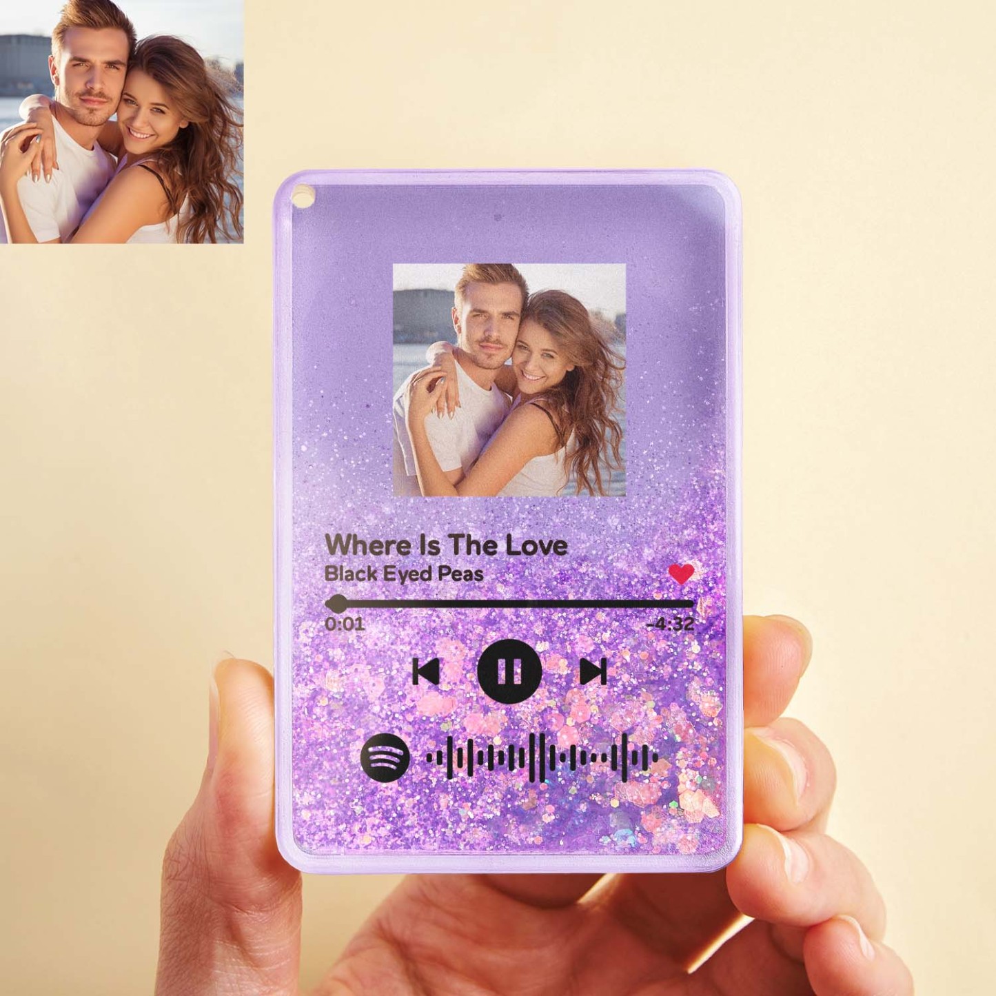 Custom Photo and Spotify Music Glitter Acrylic Fridge Magnet Couple Personalized Gift - CustWitUK