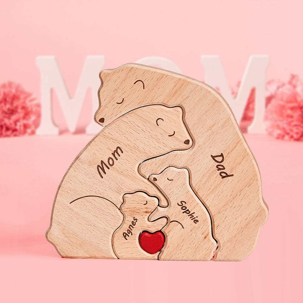 Presentes Para O Dia Dos Pais Nomes Personalizados Ursos De Madeira Quebra-cabeça De Blocos Familiares Decoração Para Casa Presentes - CustWitPT