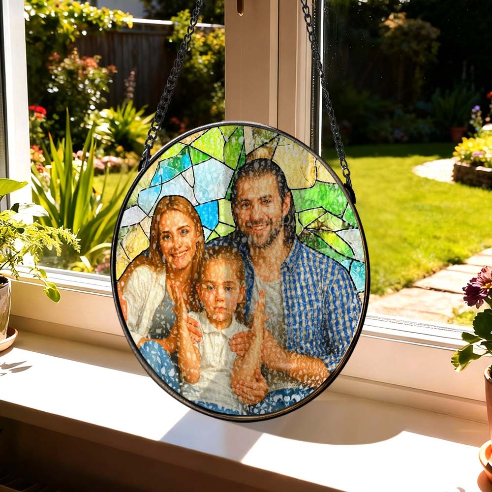 Vitral Personalizado Com Foto Para Pendurar Na Janela, Retrato De Família Personalizado, Presente Para A Família. - CustWitPT