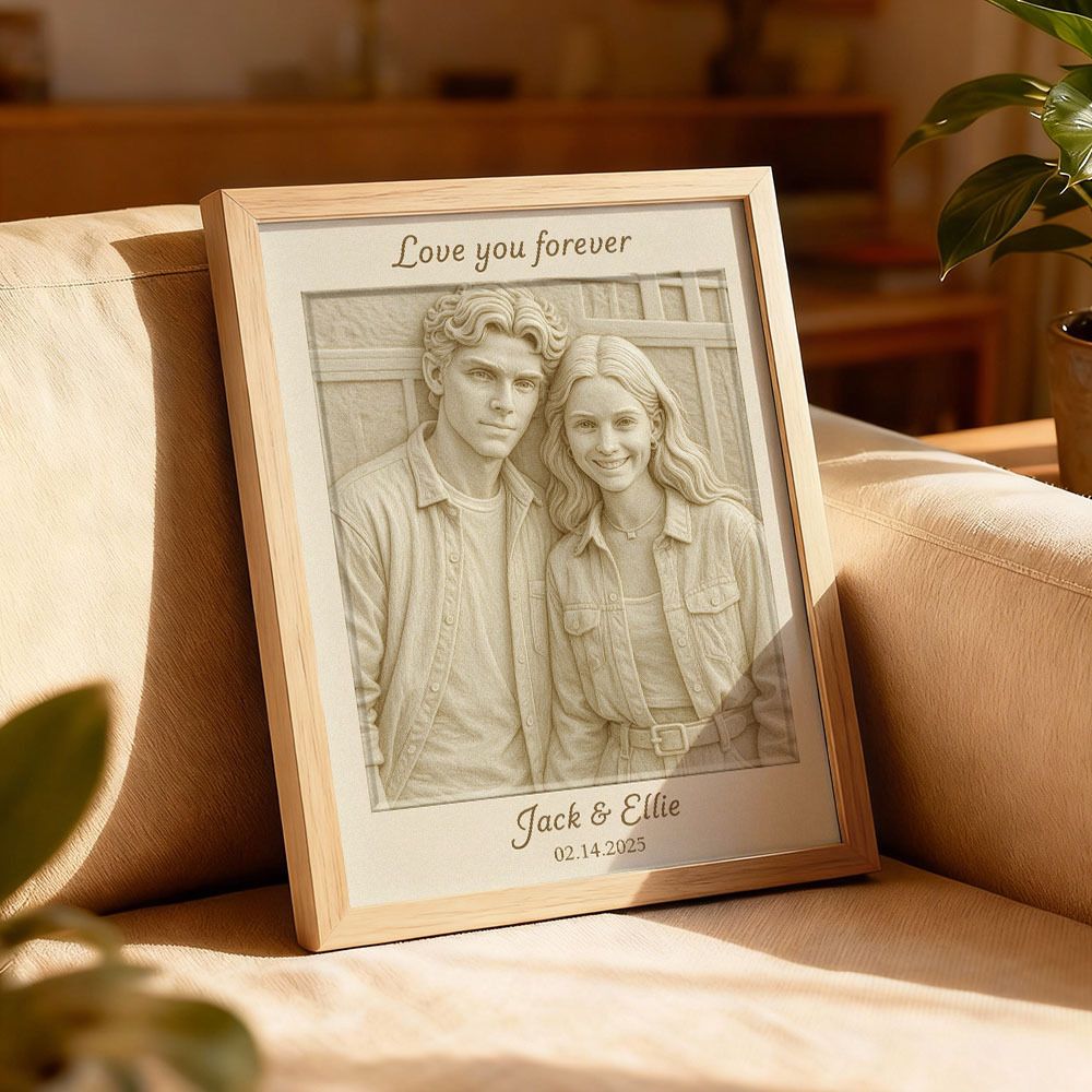 Custom 3D-Style Portrait Wall Art – Personalized Love Couple Photo Frame with Depth Illusion