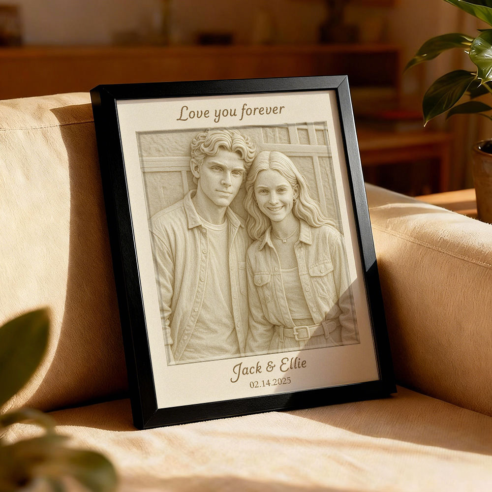 Custom 3D-Style Portrait Wall Art – Personalized Love Couple Photo Frame with Depth Illusion