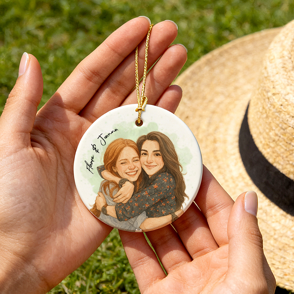 Enfeite Personalizado em Aquarela – Foto e Nomes, Presente Romântico para Quem Você Ama