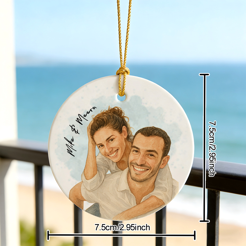 Enfeite Personalizado em Aquarela – Foto e Nomes, Presente Romântico para Quem Você Ama