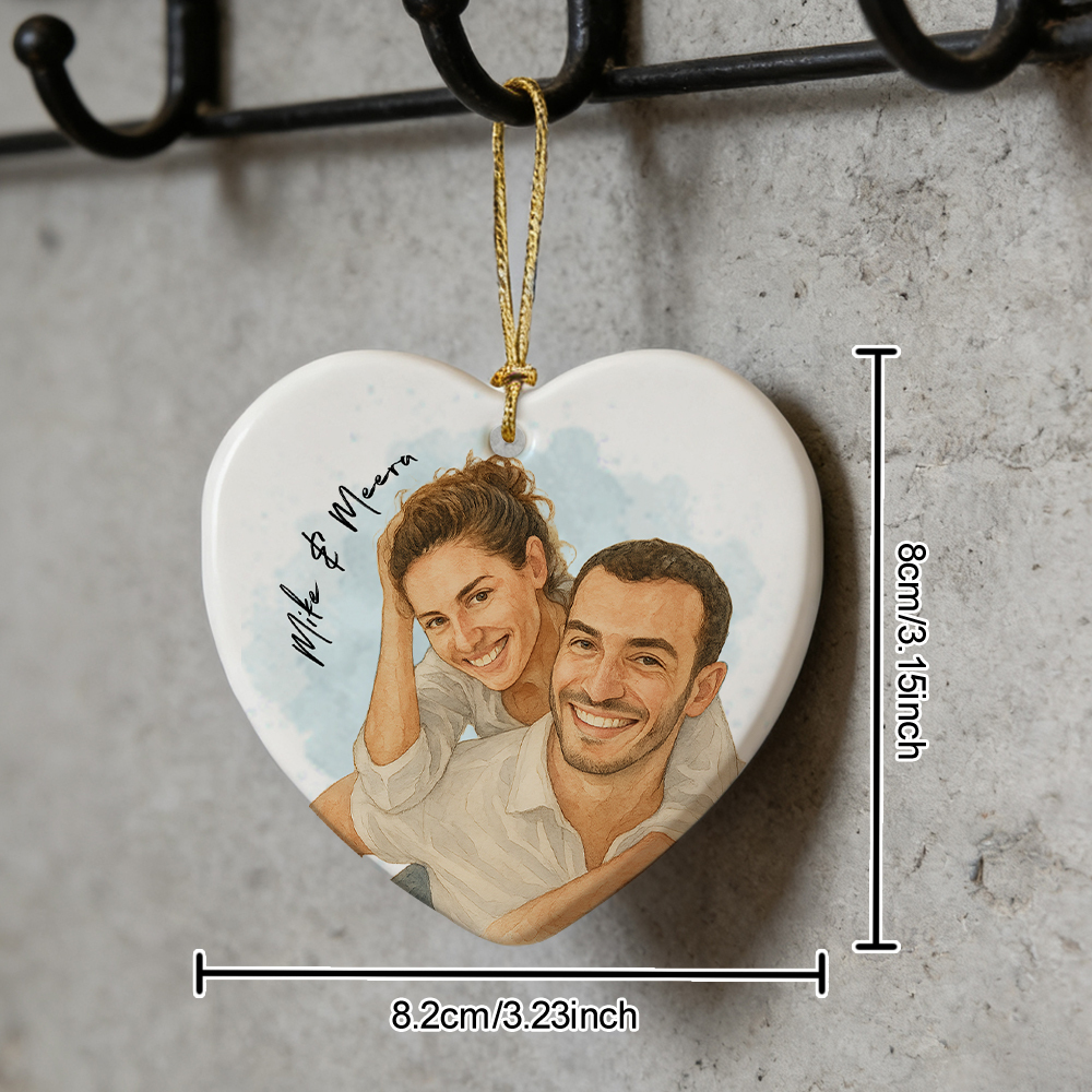 Enfeite Personalizado em Aquarela – Foto e Nomes, Presente Romântico para Quem Você Ama