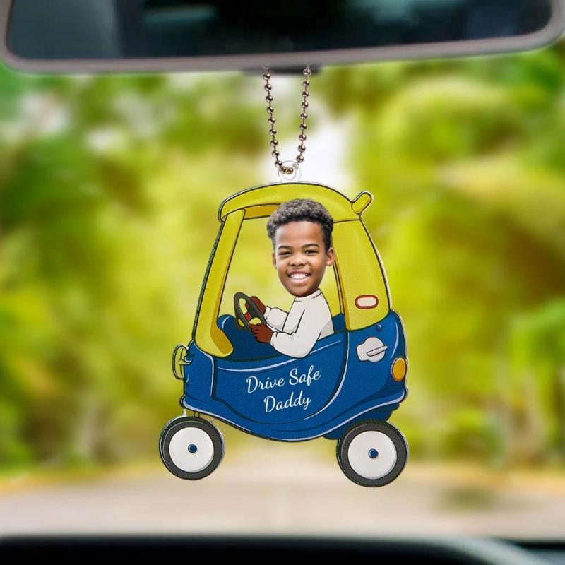 Drive Safe Daddy Personalized Car Photo Ornament Father's Day Gifts Car Rearview Mirror Hanging Accessories