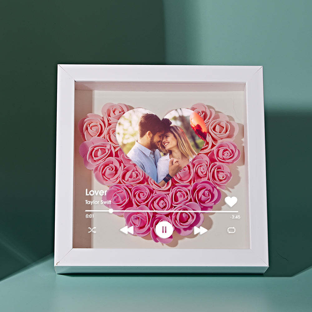 Custom Heart Flower Shadow Box with Photo Romantic Gifts for Lover - CustWitUK