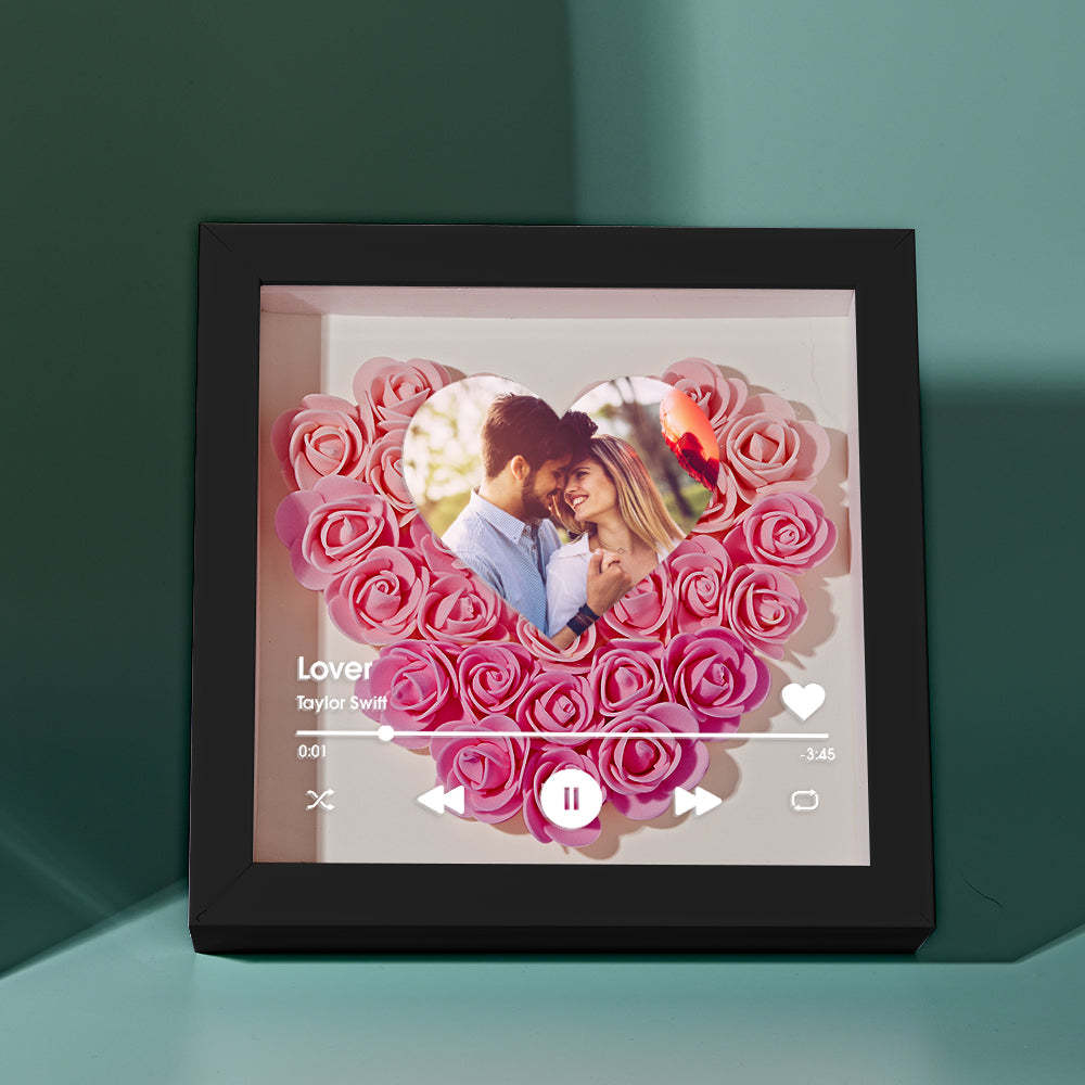 Custom Heart Flower Shadow Box with Photo Romantic Gifts for Lover - CustWitUK