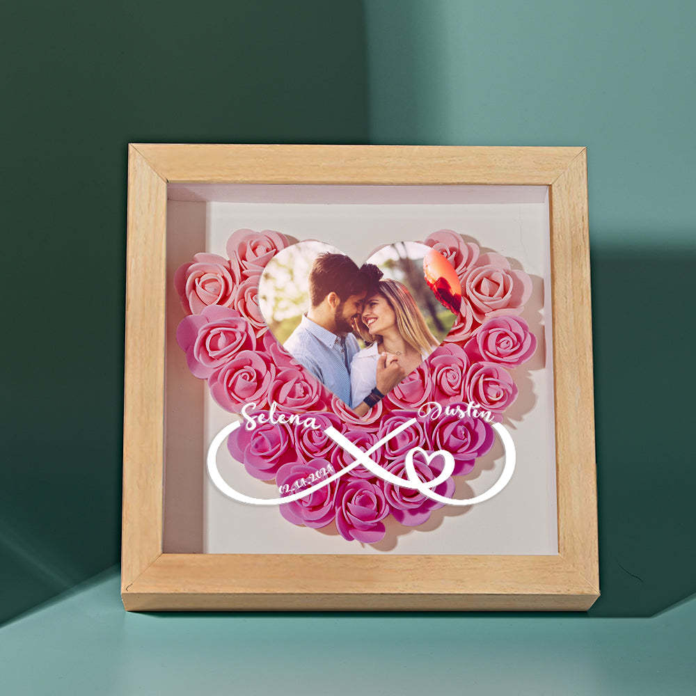 Custom Heart Flower Shadow Box with Photo Romantic Gift for Lover - CustWitUK
