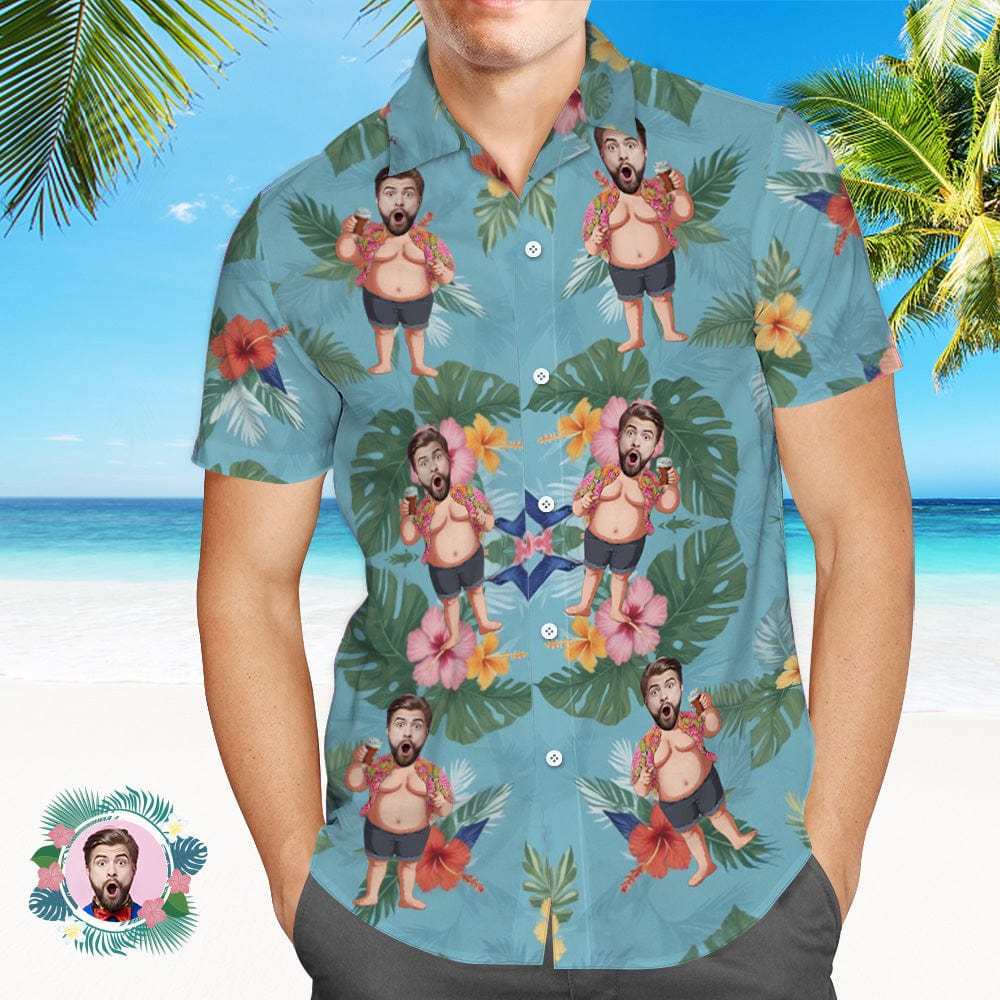 Camisa Havaiana Personalizada Com Rosto, Camisa Havaiana Engraçada Personalizada, Presentes Para Festas Na Praia, Vários Estilos - CustWitPT