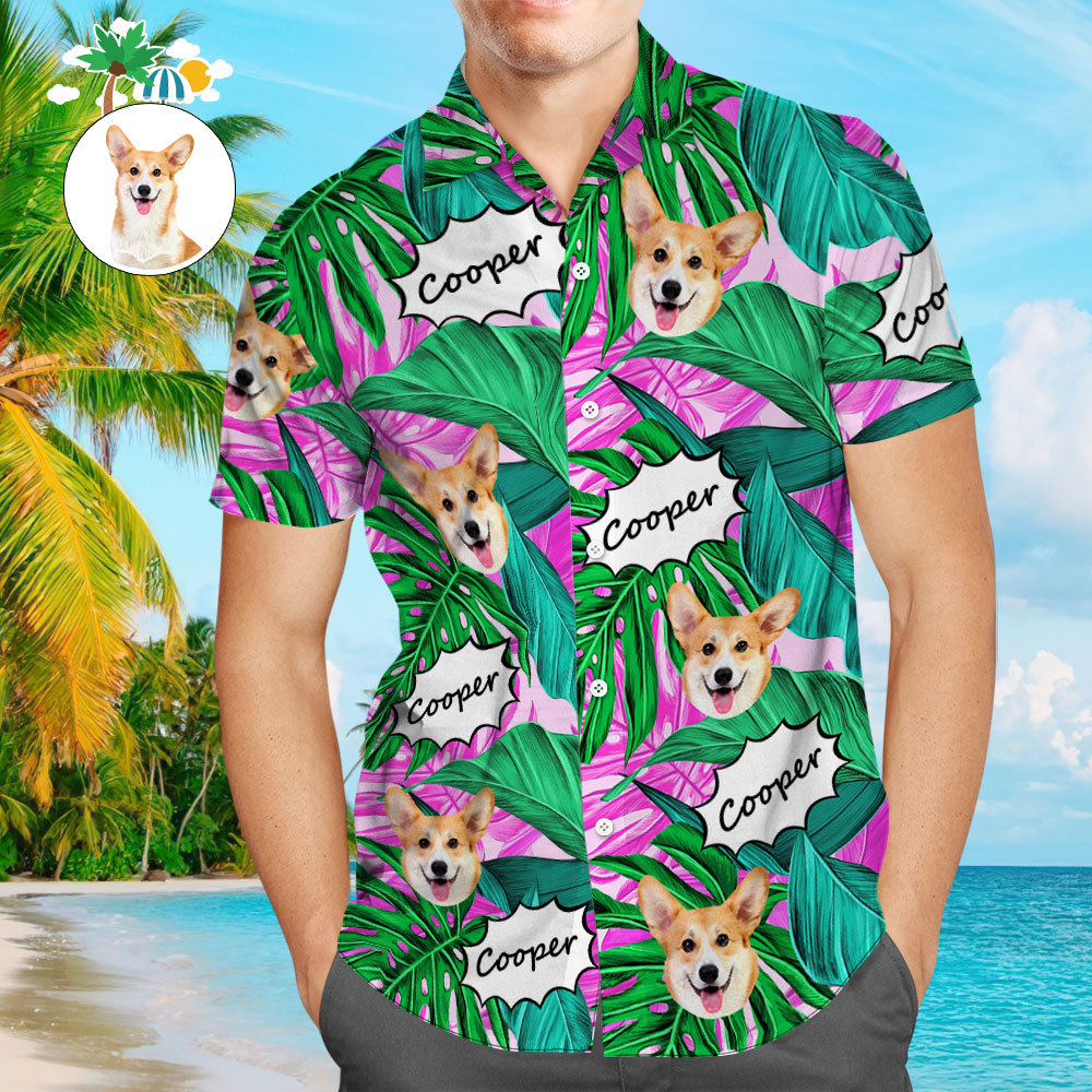 Customize Hawaiian Shirts with Pet Face Tropical Look Hawaiian Shirts