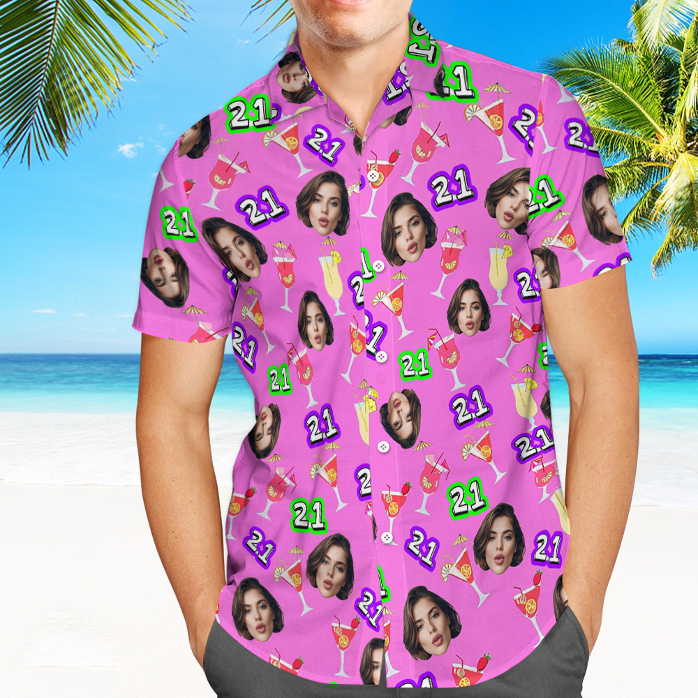 Camisa Havaiana Com Foto Personalizada Para Homens – Camisa Personalizada De Festa Na Praia Com Rosto Engraçado