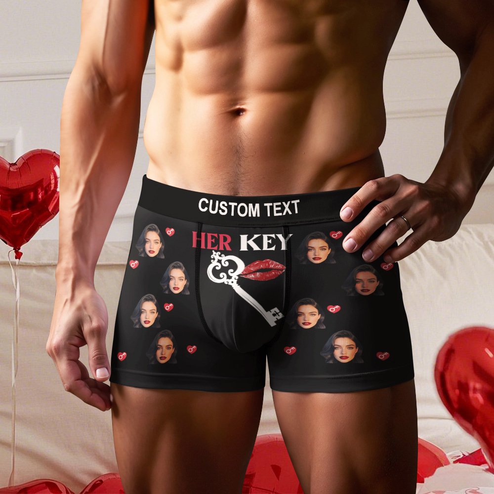 Custom Photo Men's Boxer Shorts Personalized Her Key Property Of Brief Boxer with Name Valentine's Day Gift