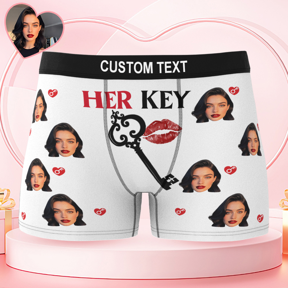 Custom Photo Men's Boxer Shorts Personalized Her Key Property Of Brief Boxer with Name Valentine's Day Gift