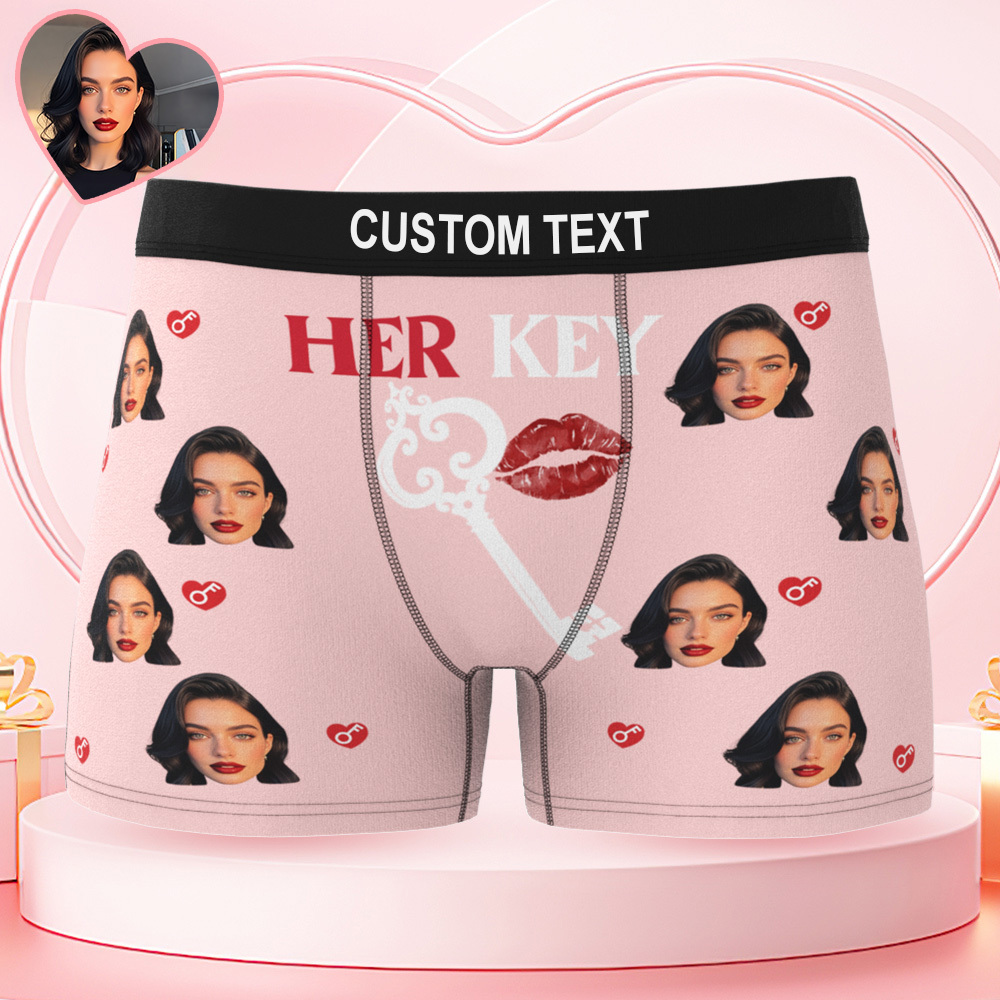 Custom Photo Men's Boxer Shorts Personalized Her Key Property Of Brief Boxer with Name Valentine's Day Gift