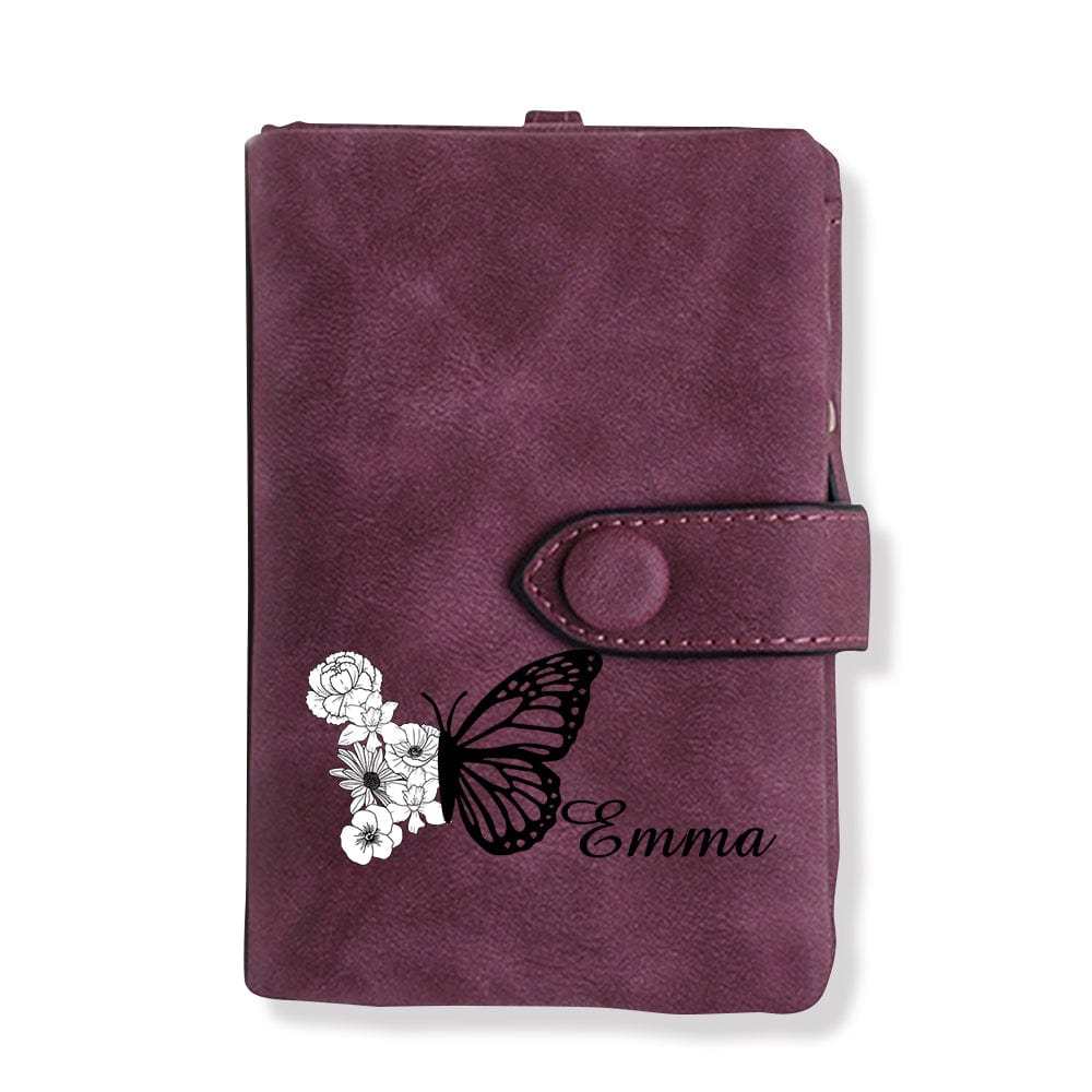 Carteira De Couro Personalizada Com Três Dobras Em Formato De Borboleta E Porta-moedas, Presente Personalizado Para O Dia Das Mães Para Mulheres - CustWitPT