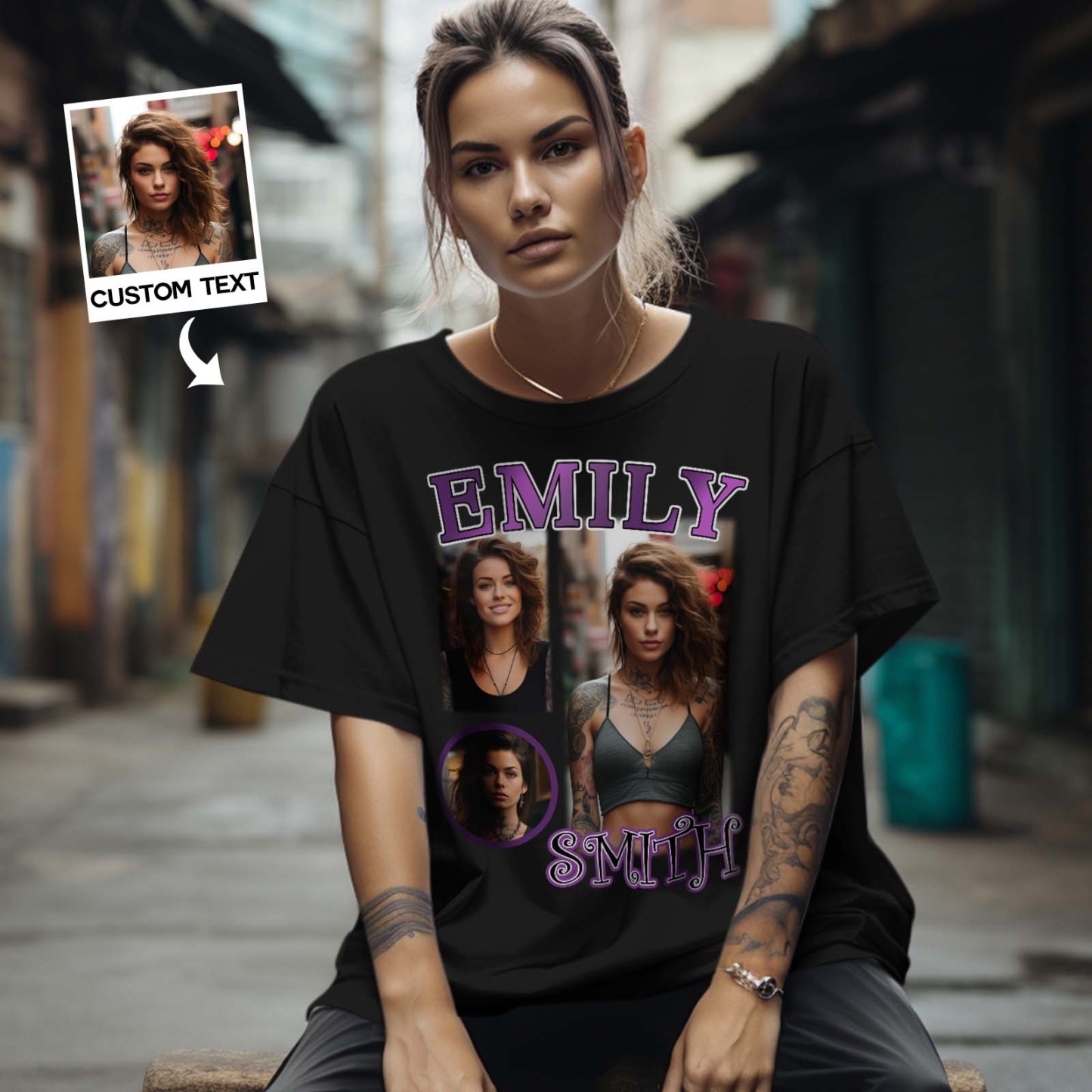 Camiseta Vintage Com Foto Personalizada, Esqueleto De Rap Com Nome - CustWitPT