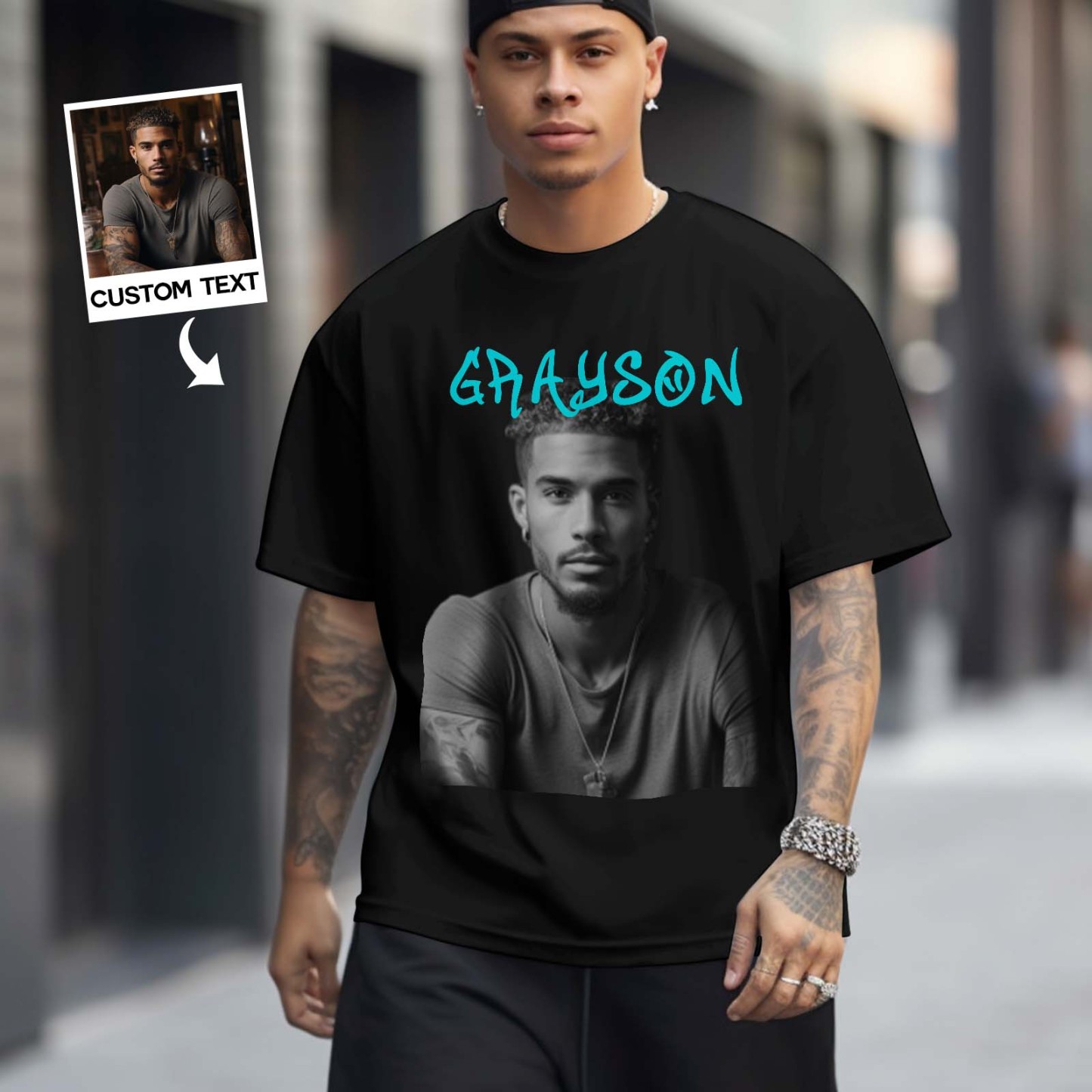 Camiseta Vintage Com Foto Personalizada, Retrato De Moda Personalizado, Camiseta De Rap Com Nome - CustWitPT