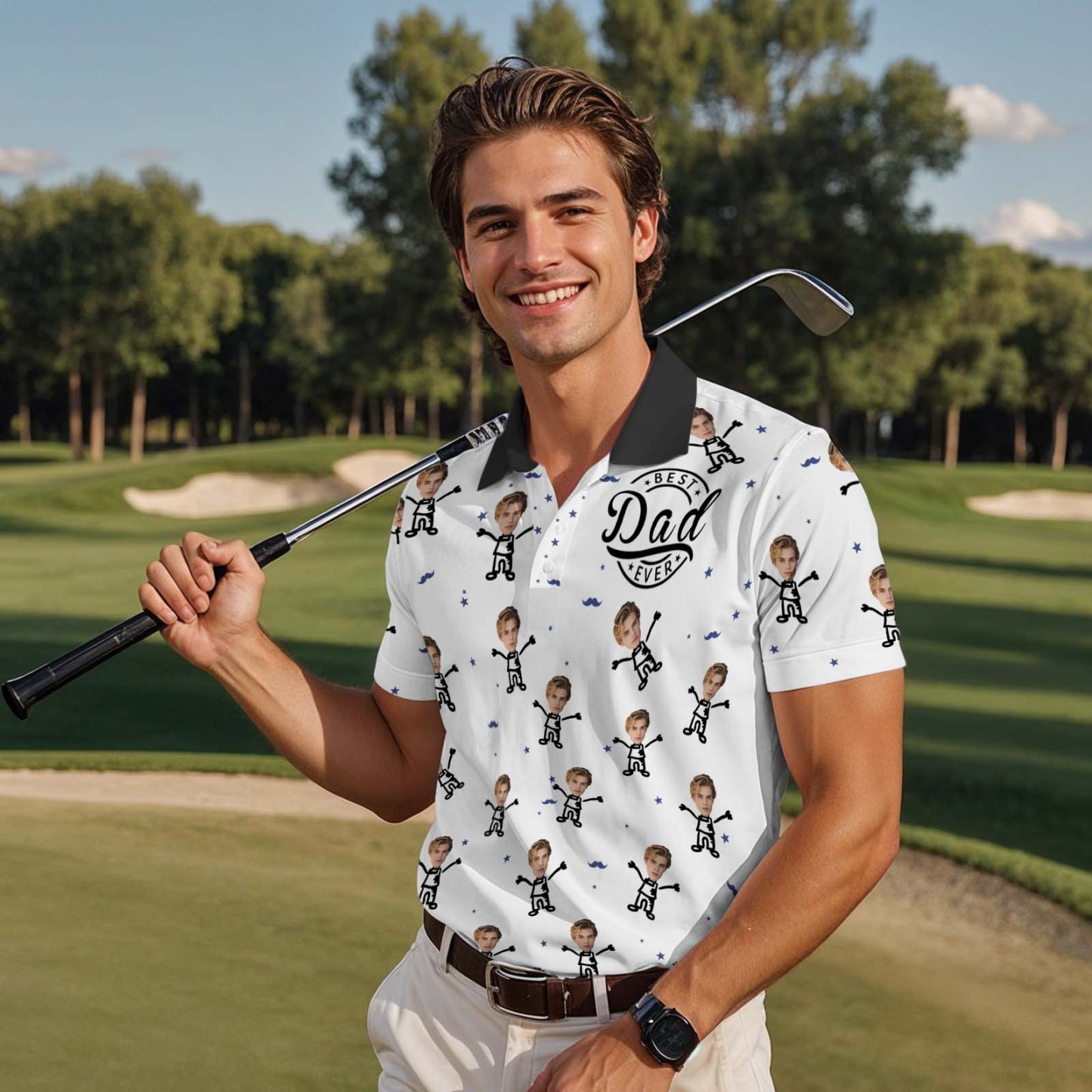 Camisa Polo Com Foto Personalizada, O Melhor Presente Para O Pai, Avô E Dia Dos Pais - CustWitPT