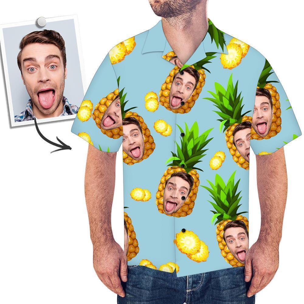 Camisa Personalizada Com Estampa De Rosto, Camisa Havaiana Masculina, Abacaxi Grande - CustWitPT