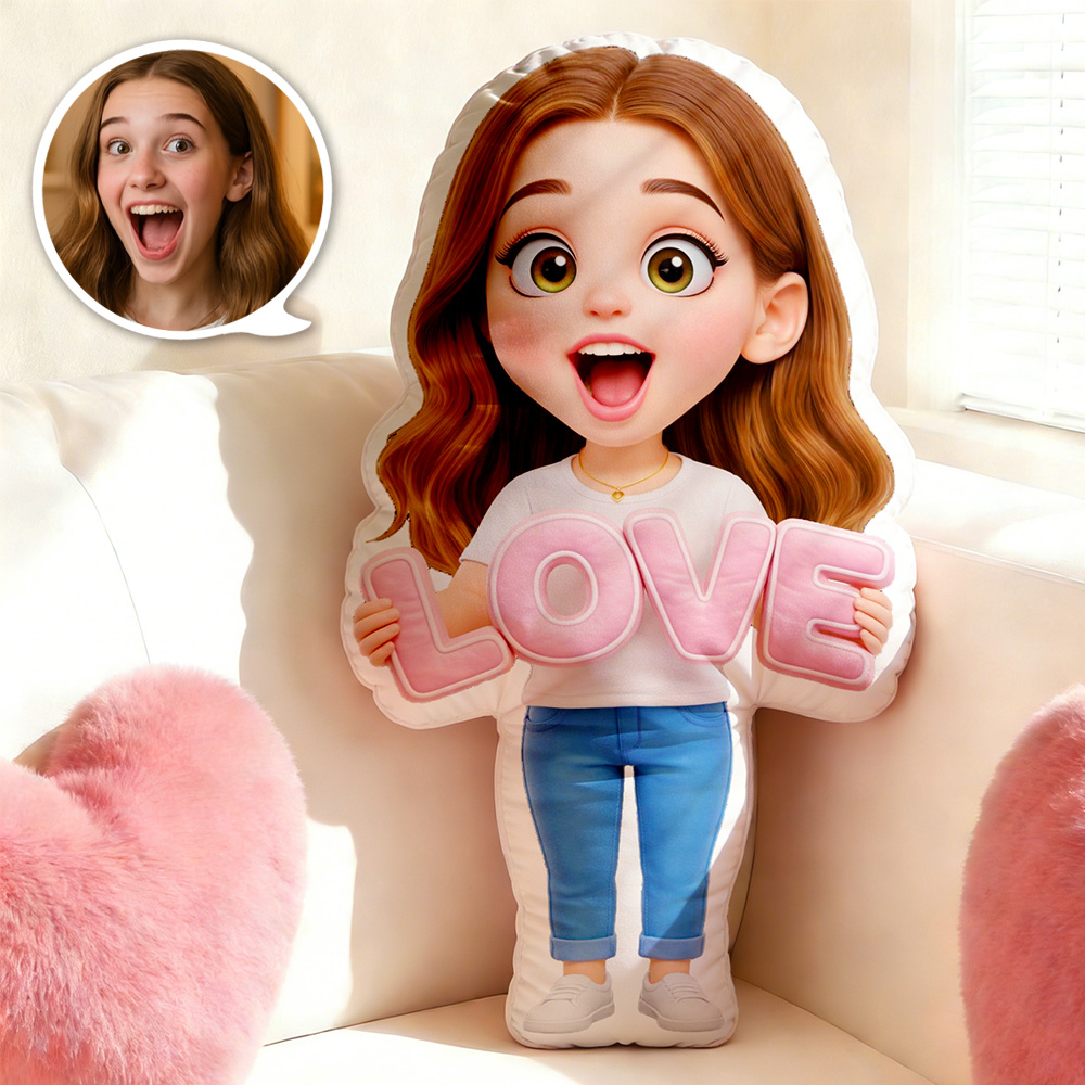 Almofada Miniatura Personalizada Com Foto E Desenho Animado 'love' - Presente Fofo Para O Dia Dos Namorados Para Casais E Pessoas Queridas.