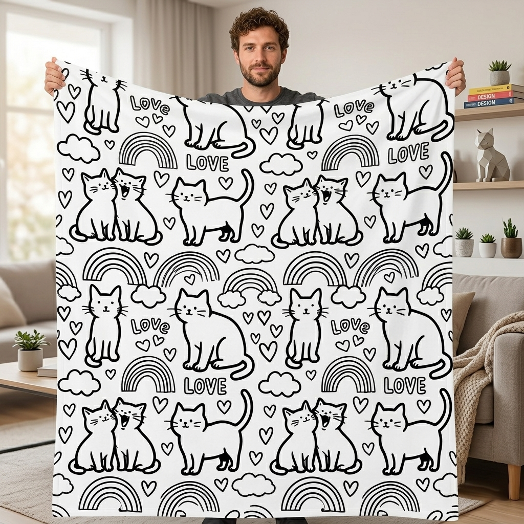 Cobertor De Desenho Diy Doodle Gatos E Cães Cobertores Para Animais De Estimação, Cobertores De Arte Laváveis ​​personalizáveis ​​para Amantes De Gatos - CustWitPT