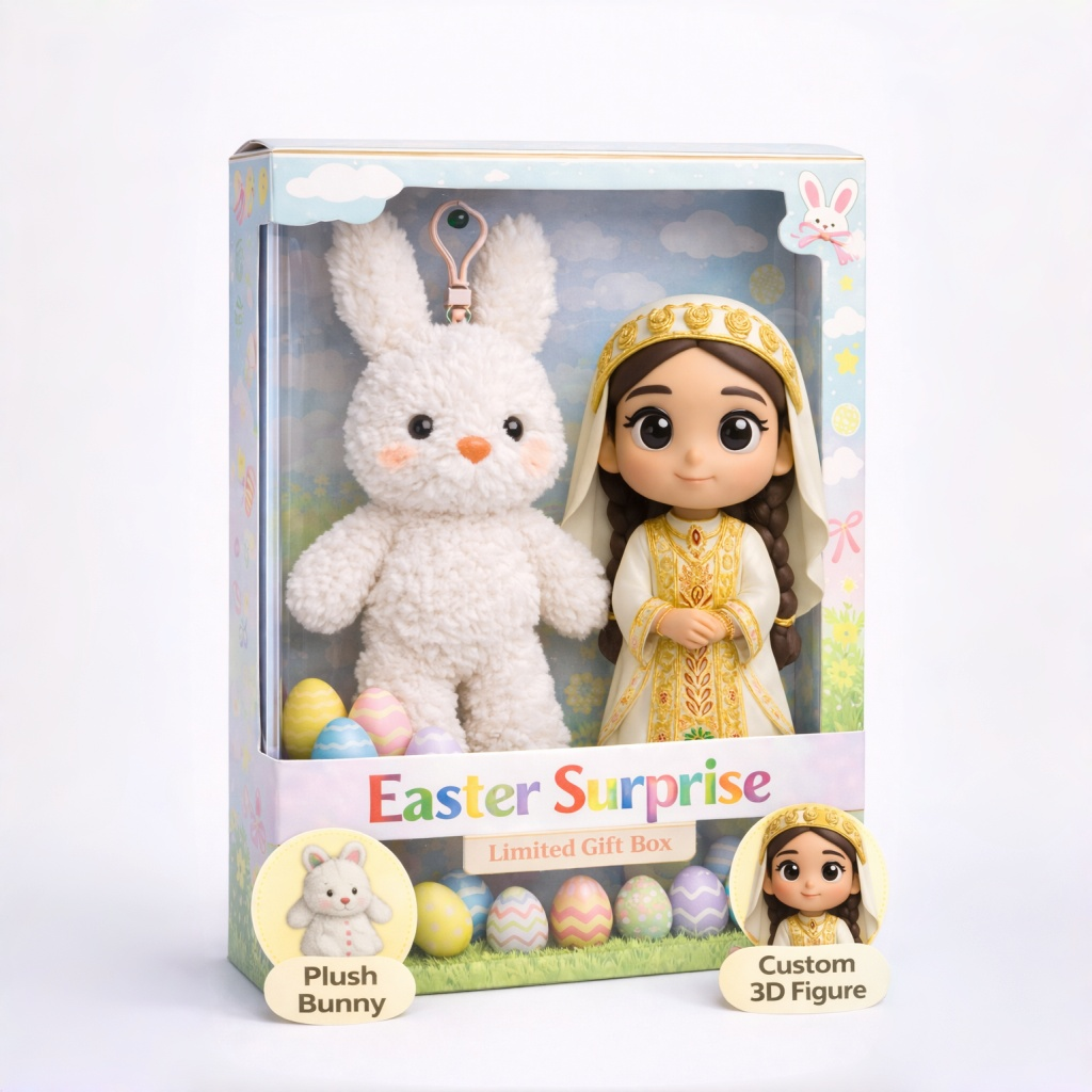 Easter Surprise Gift Box – Custom 3D Baby Figure with Plush Bunny, Unique Gift from Photo