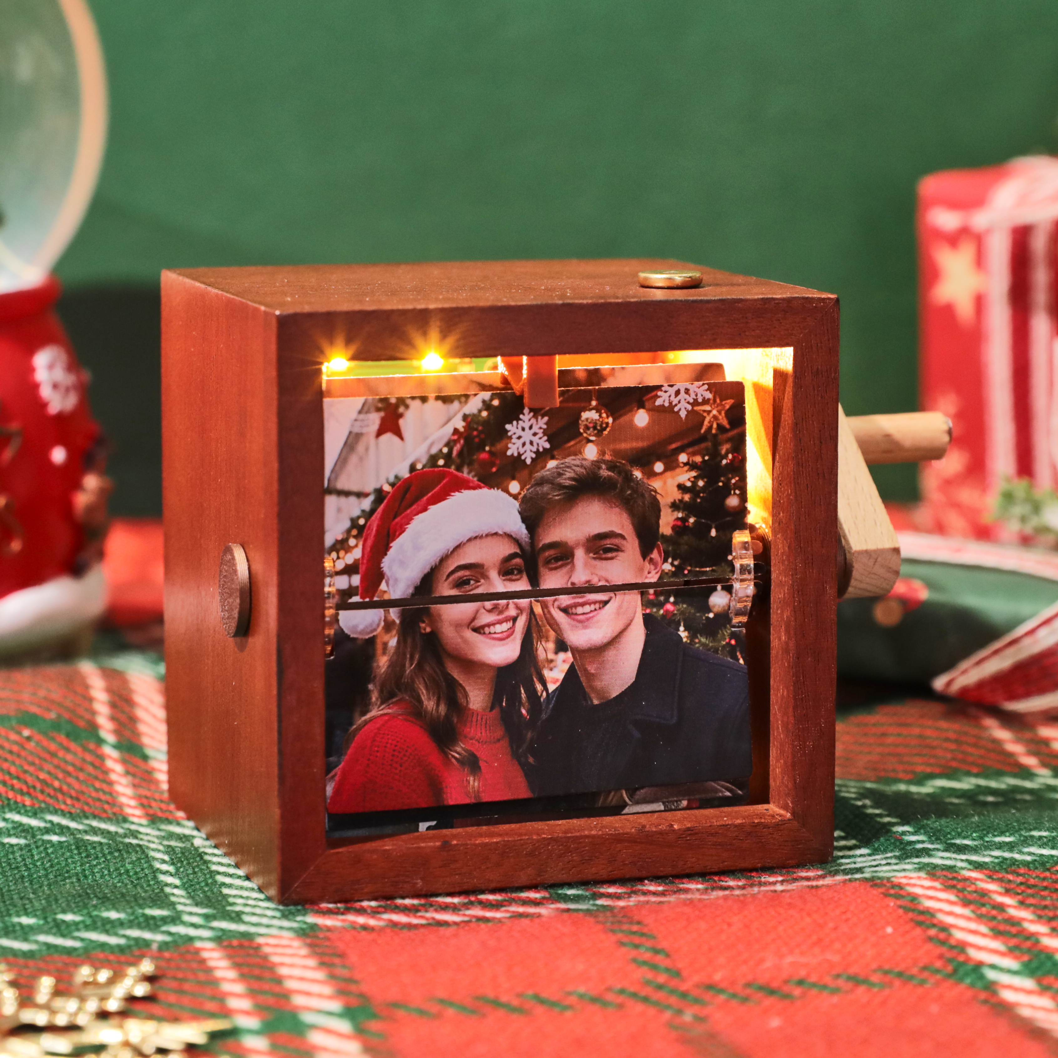 Máquina De Animação De Flipbook Personalizada Com Manivela Mecânica, Álbum De Fotos Com Luz, Em Madeira De Nogueira Preta, Ideal Para Presentes De Natal.