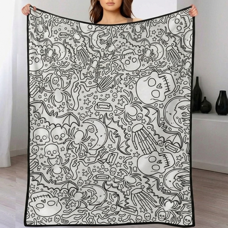 Cobertor De Arte Criativa DIY, Esqueleto De Halloween, Cobertor De Arte Colorfast Lavável Personalizável Para Crianças E Adultos