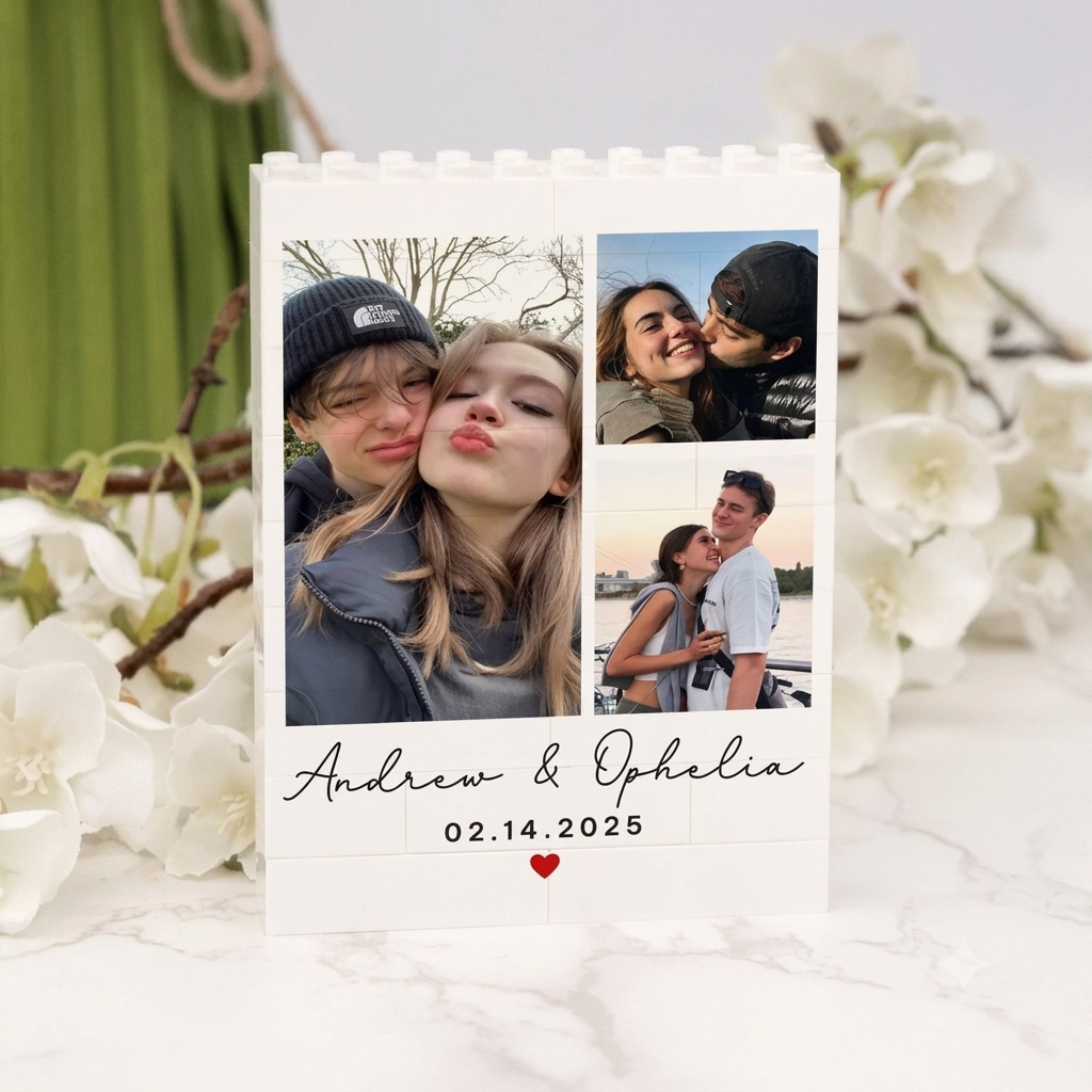 Moldura De Quebra-cabeça De Tijolos Com Foto Personalizada - Construa Seu Amor, Um Presente De Natal Para Casal Romântico - CustWitPT