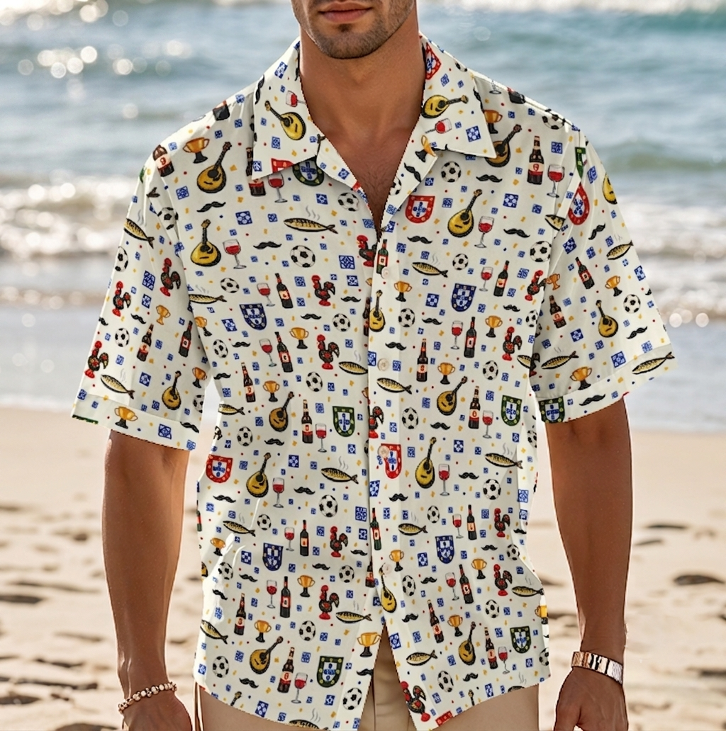 Camisa Havaiana Tema Portugal – Camisa Masculina De Manga Curta Com Botões De Praia Personalizada