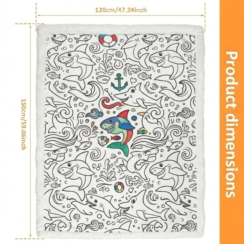Cobertor De Desenho DIY Doodle Cobertores De Vida Marinha, Cobertores De Arte Laváveis ​​personalizáveis ​​para Crianças E Adultos - CustWitPT