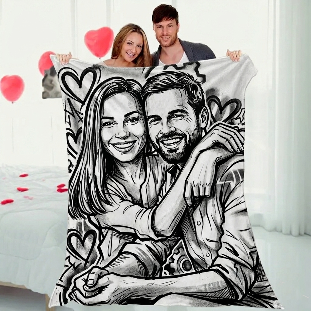 DIY Drawing Blanket Custom Couple's Photo Style Draw Your Own Blankets, Customizable Washable Diys Drawings Blanket Kits, You Can Draw Fuzzy Velvet, Creative Diys Drawings Blankets for Couples - mysiliconefoodbag