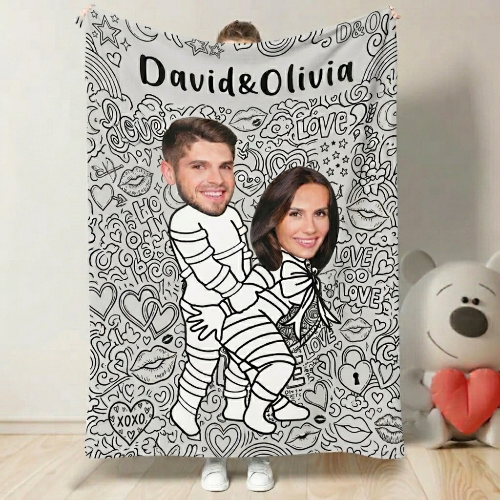 DIY Drawing Blanket Naughty Couple Style Personalized Face Style Draw Your Own Blankets, Customizable Washable Diys Drawings Blanket Kits, You Can Draw Fuzzy Velvet, Creative Diys Drawings Blankets for Couples - mysiliconefoodbag
